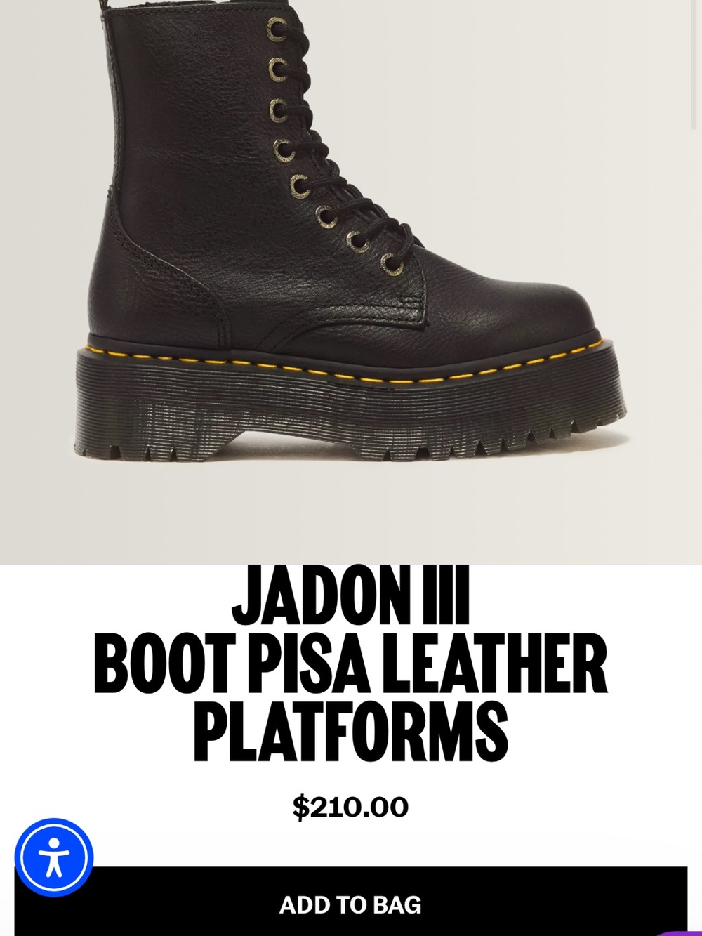 Dr. Martens JADON III BOOT PISA LEATHER PLATFORMS Size 8 Womens